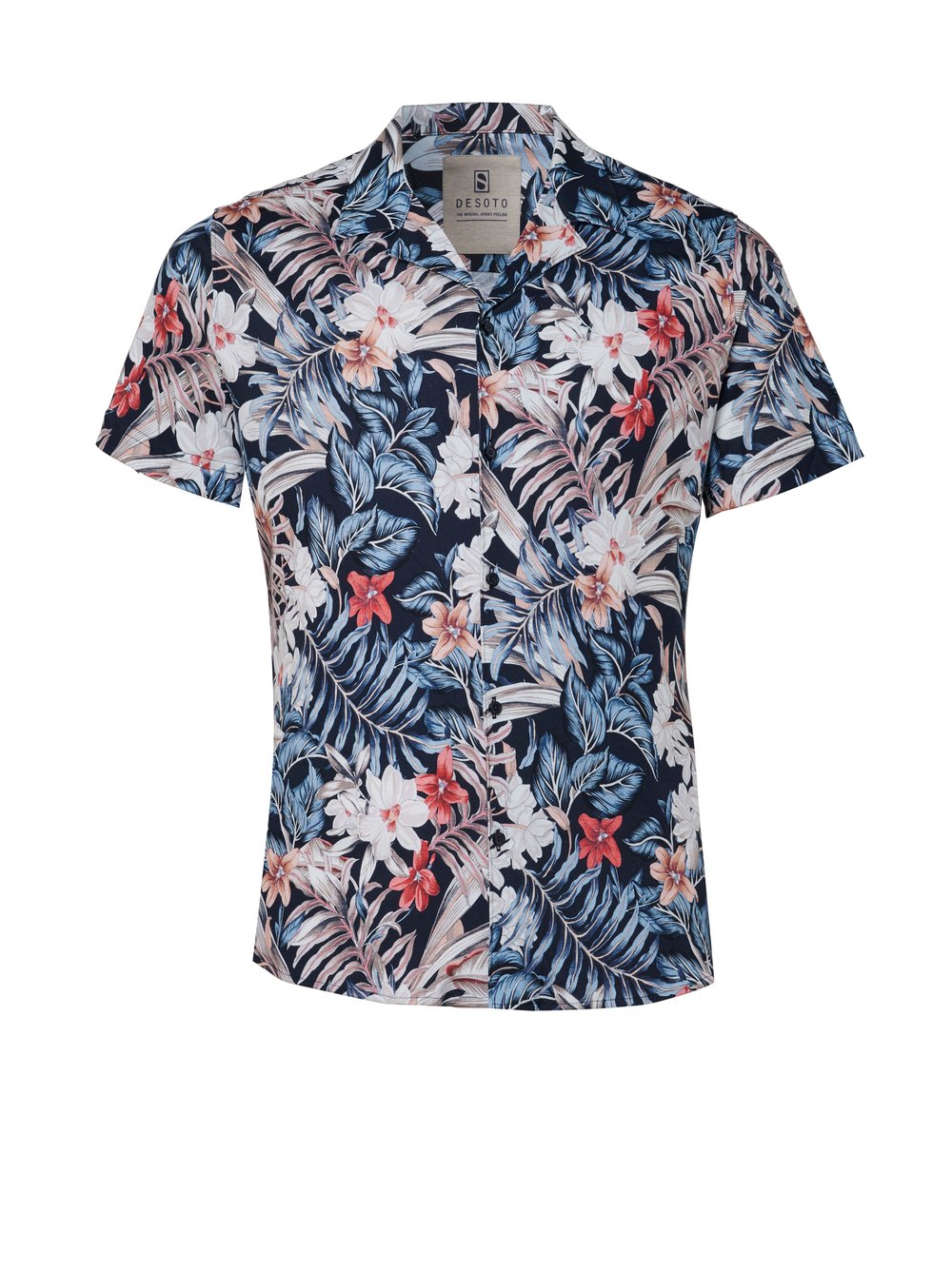 Mens shirt casual lido in apricot and blue flowers, product view