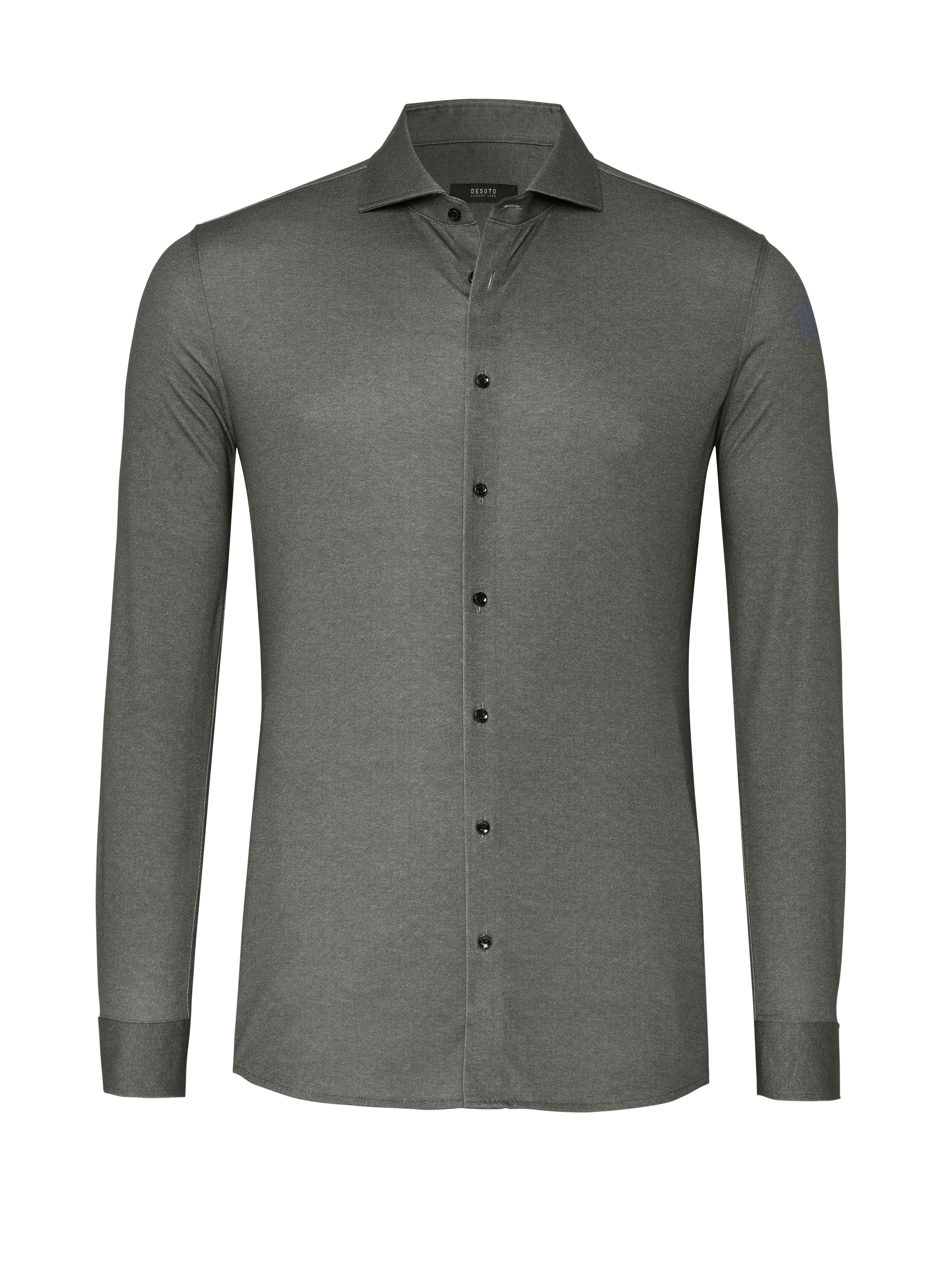 Mens shirt luxury hai in green herringbone, product view