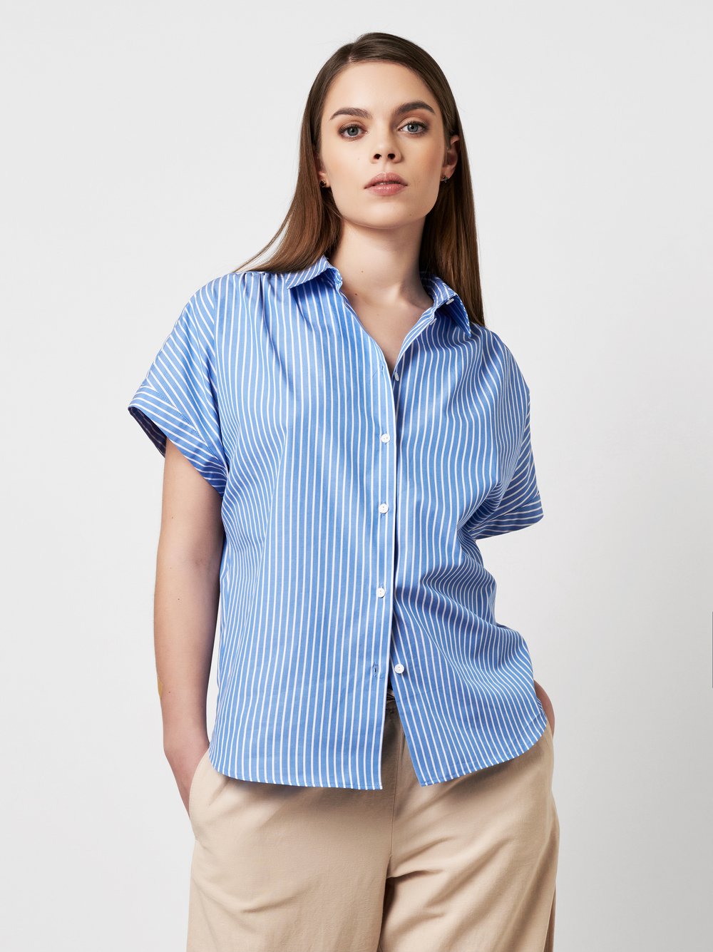 Poloshirt | Style »Florine« light blue block stripes