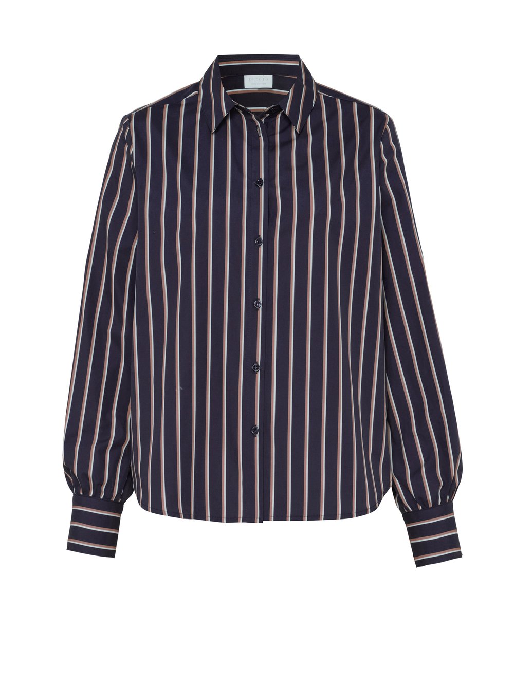 Damenbluse Lizzy in striped navy mocha, freigestellte Produktansicht