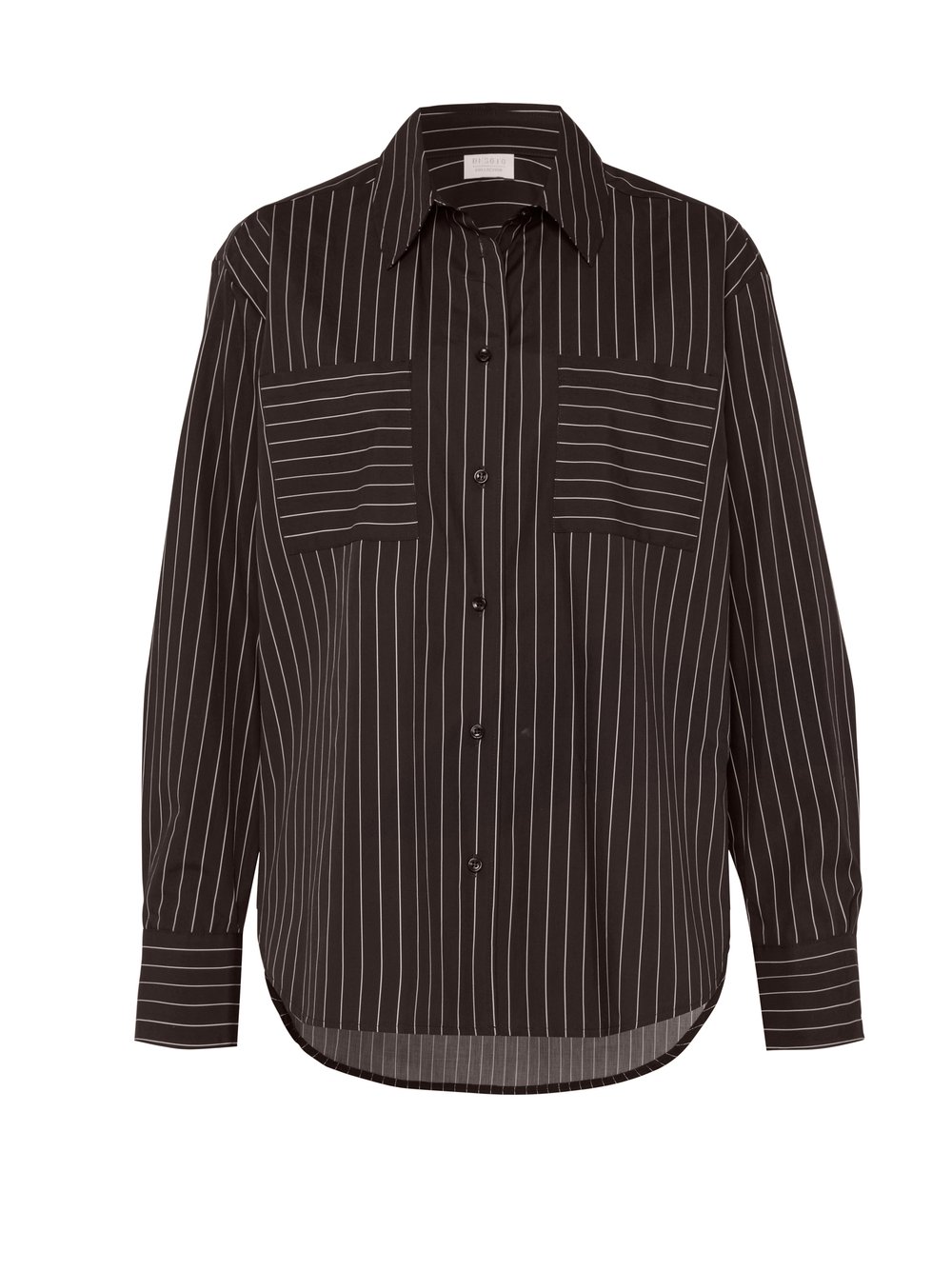 Damenbluse Finja in pinstripe mocha, freigestellte Produktansicht