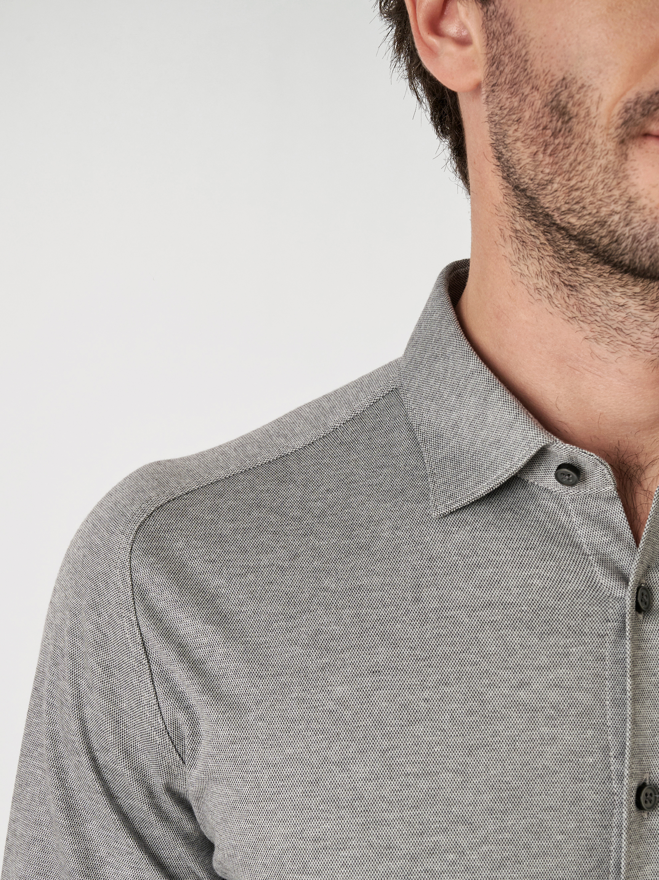 Herrenhemd Casual Kent in light grey pique, Detailansicht