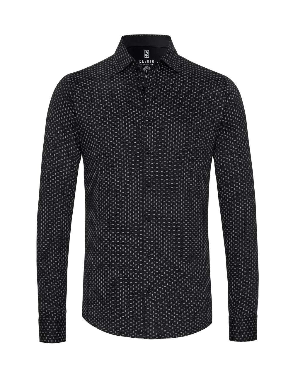 Mens shirt casual kent in black with red dots, product view