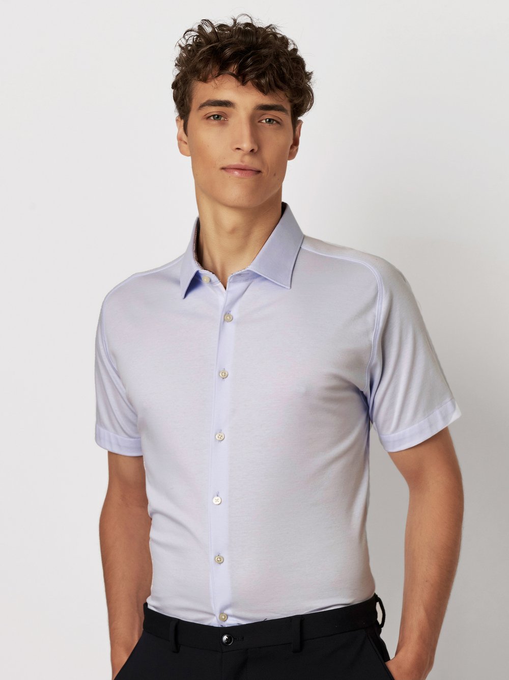 Hemd Casual Kent solid light blue Vorderansicht