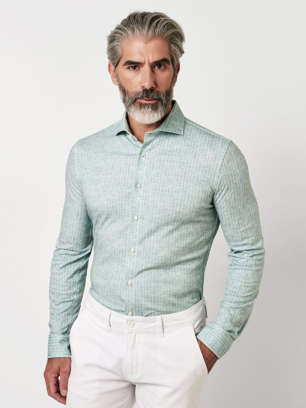 Shirt | Style »Luxury Hai« green linen herringbone