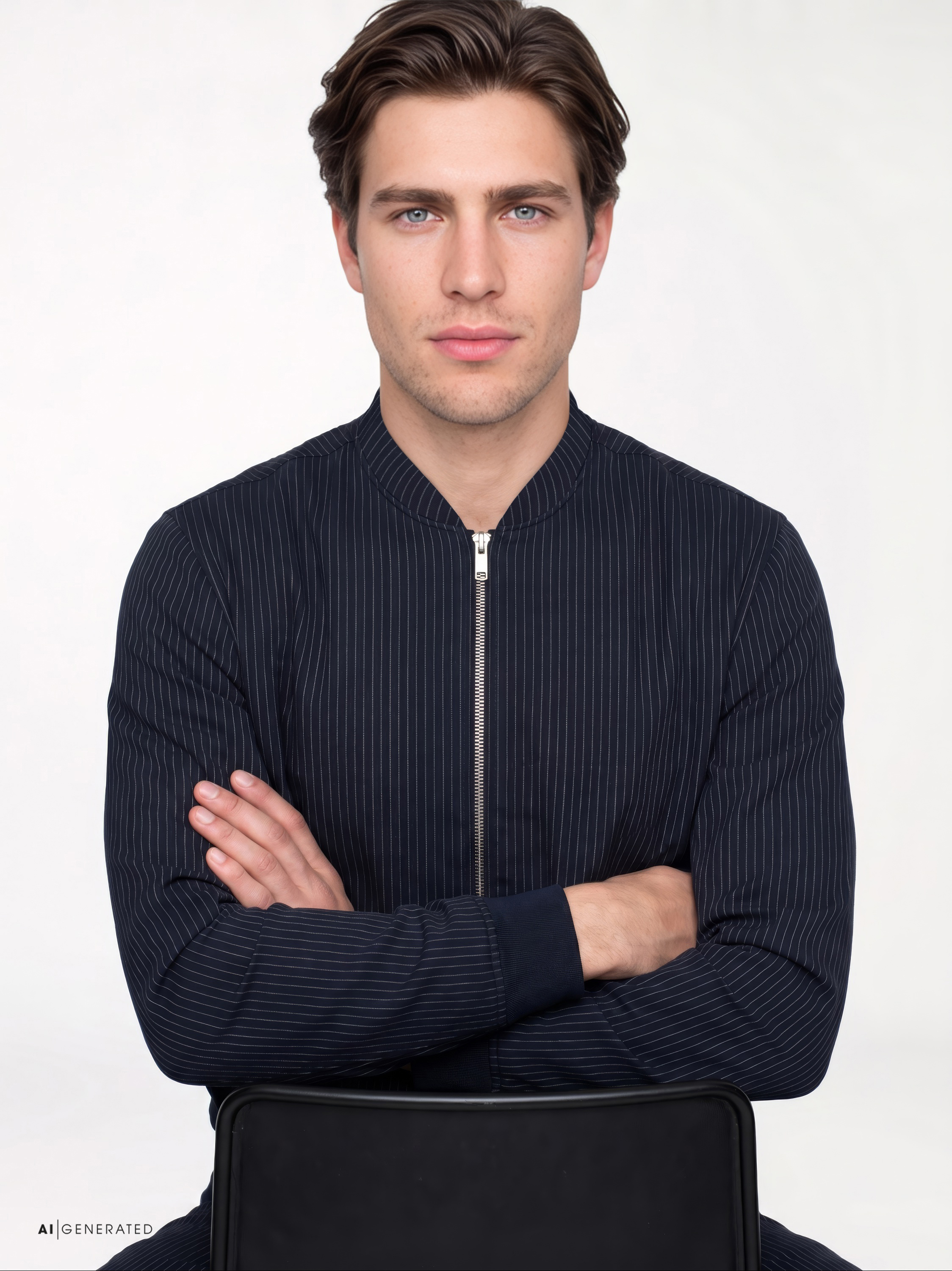 Herrenjacke Casual College Jacket in blue stripes, Detailansicht