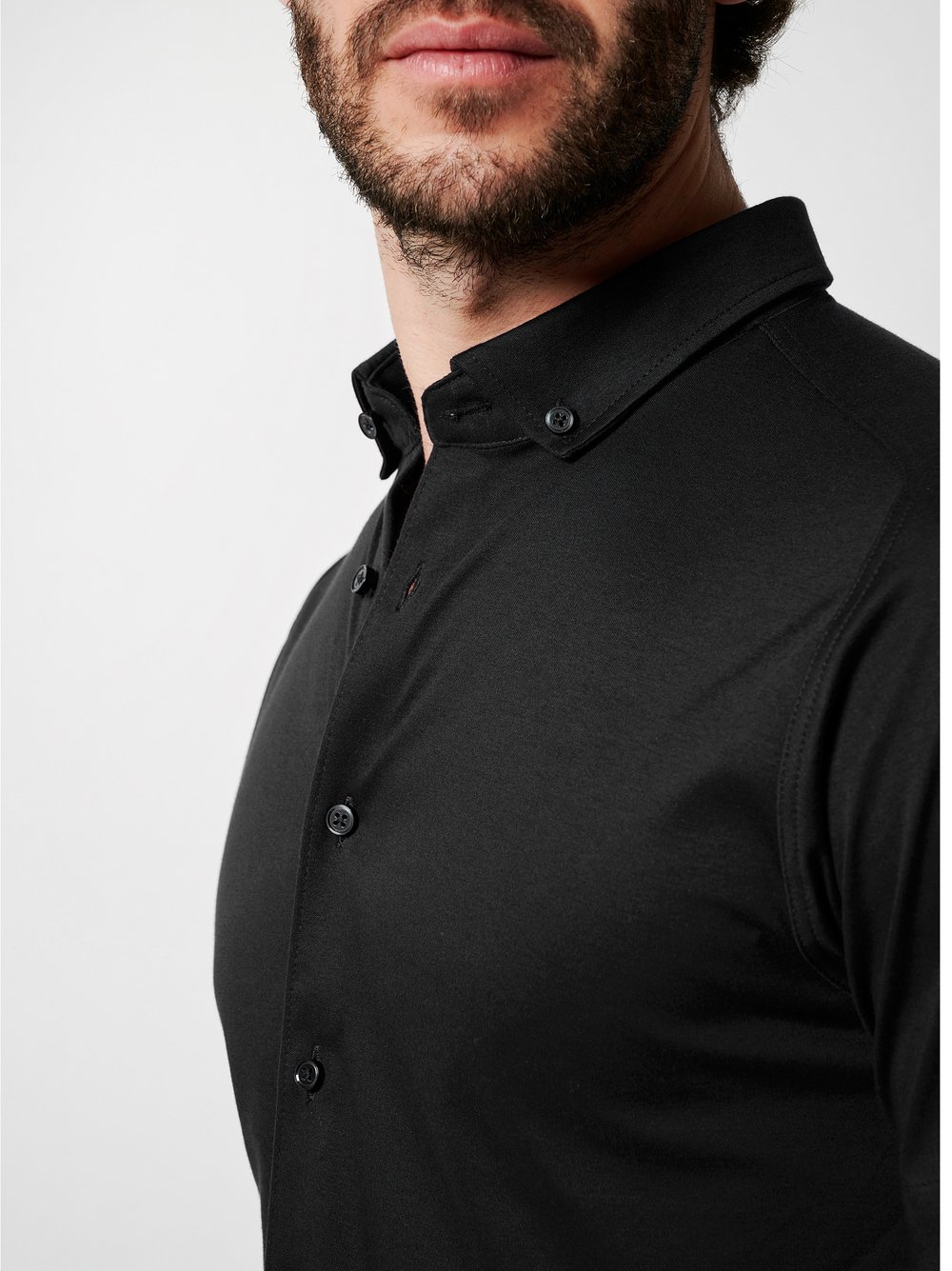 Hemd Modern Button Down solid black Detailansicht