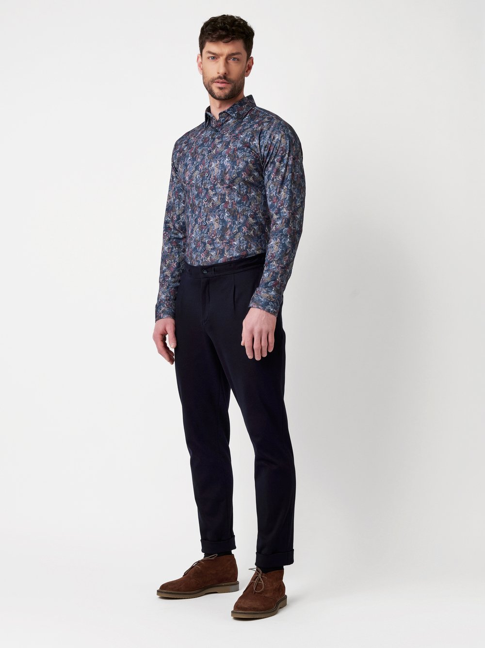 Shirt Casual Kent blue flower corduroy outfit view