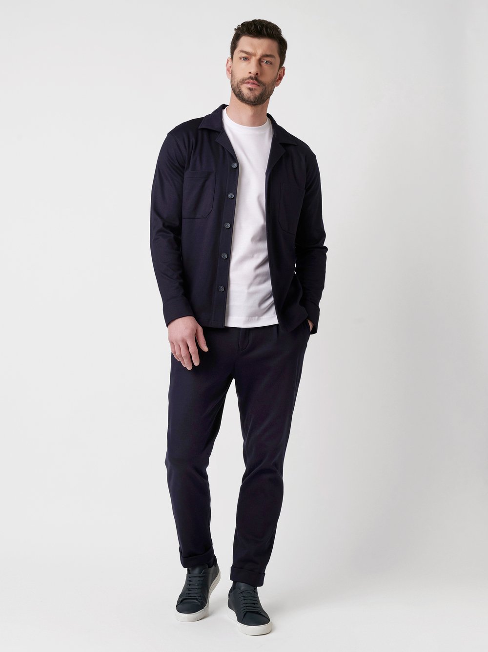Shirt Casual Overshirt Revers solid navy   outfit view Shirt Casual Overshirt Revers solid navy   outfit view