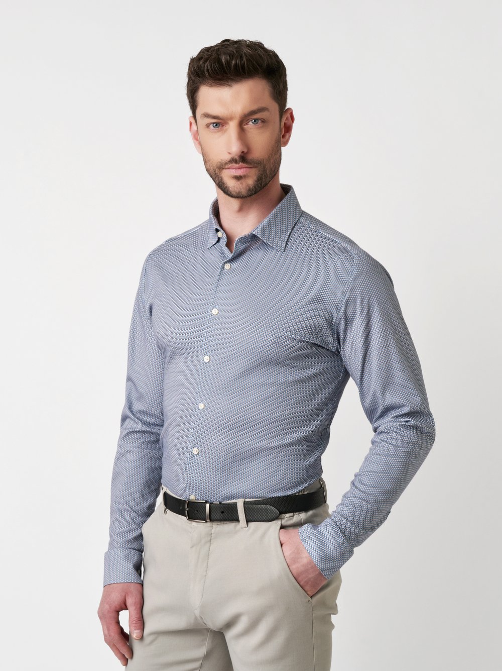 Shirt Casual Kent cognac blue metric front view Shirt Casual Kent cognac blue metric front view