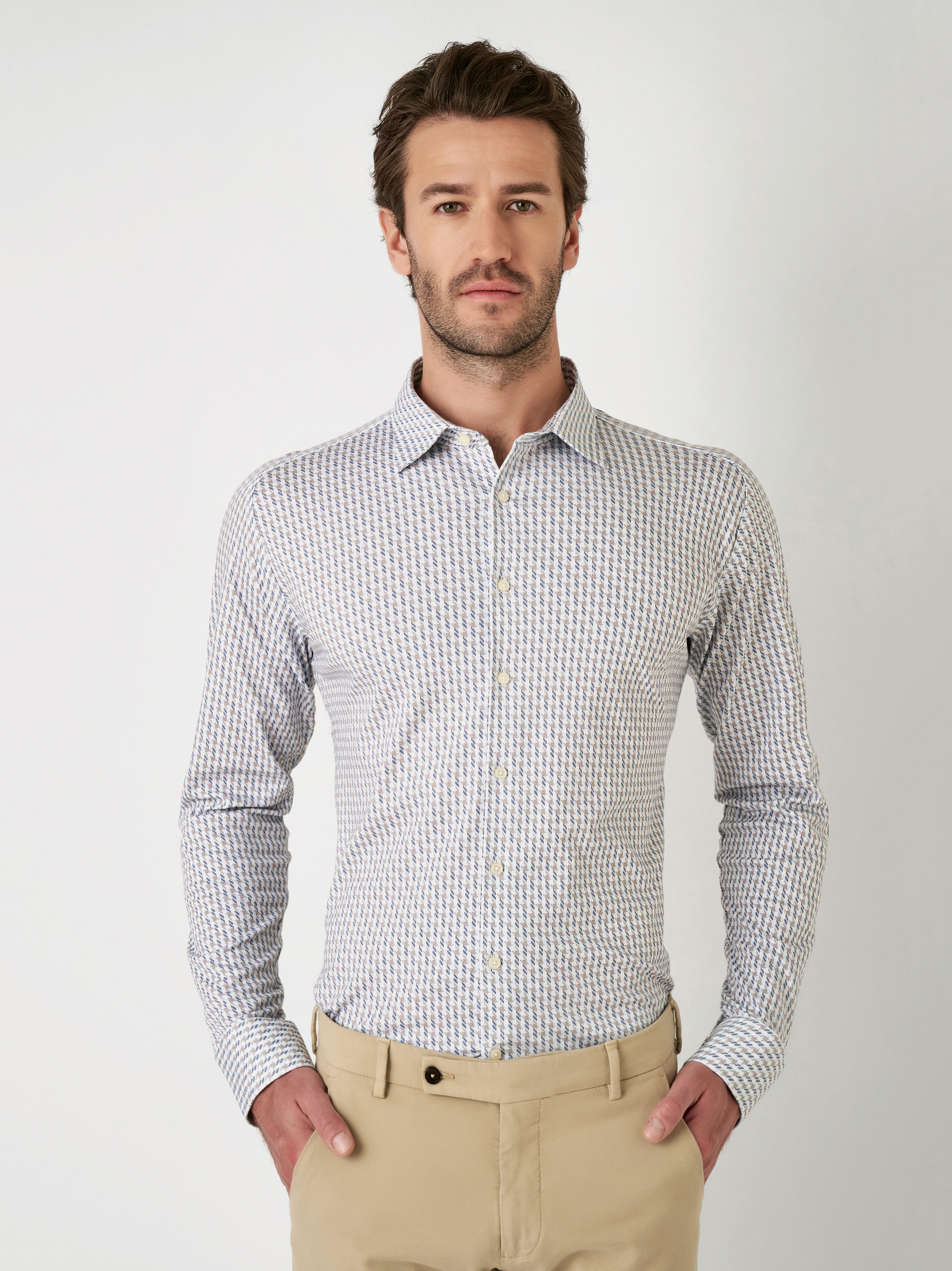 Hemd | Style »Casual Kent« greige houndstooth