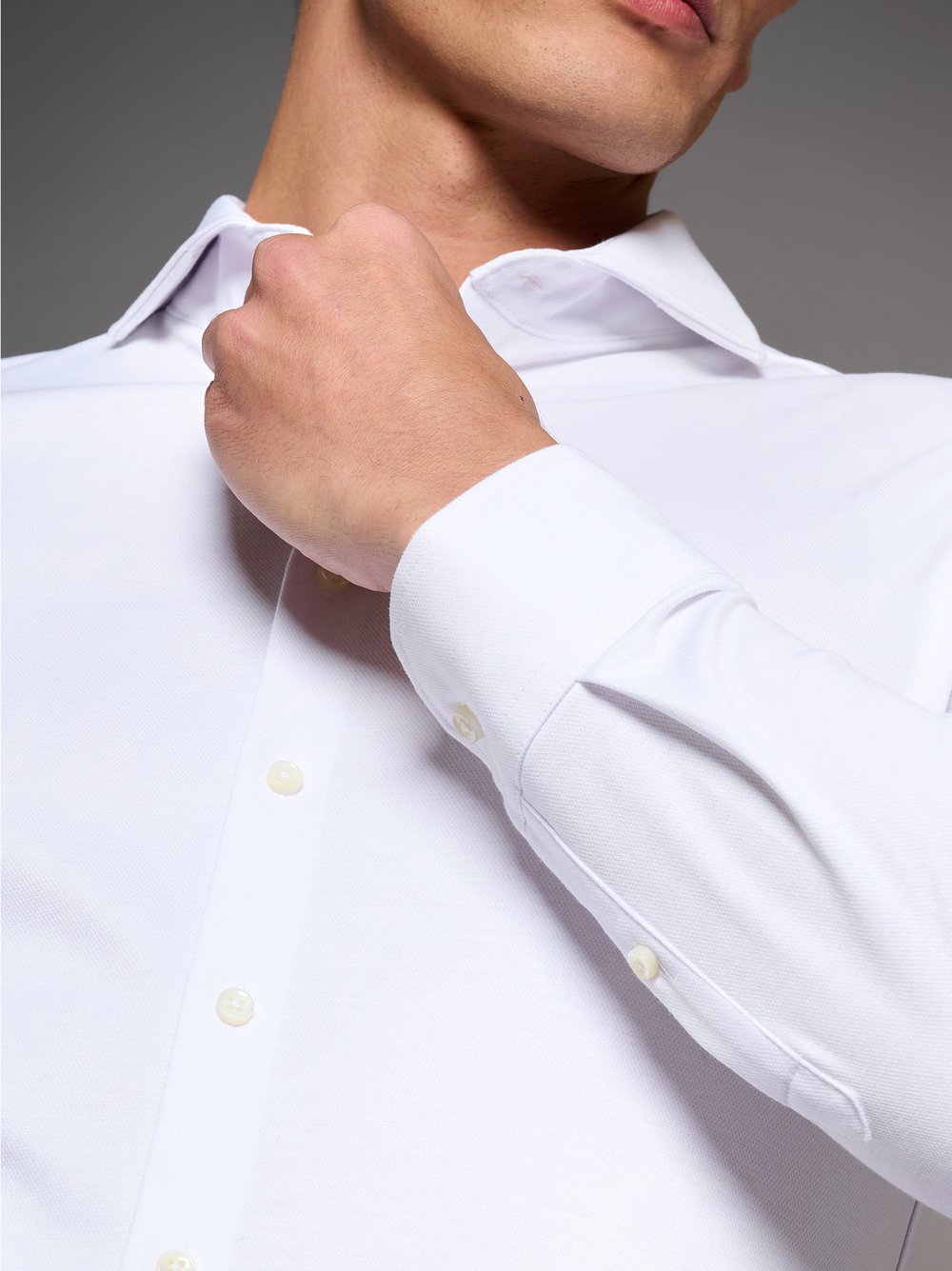 Hemd Luxury Hai white pique Detailansicht