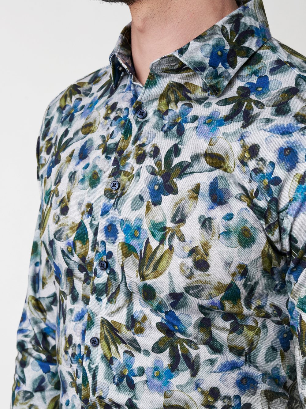 Shirt Casual Kent green blue flowers detail view