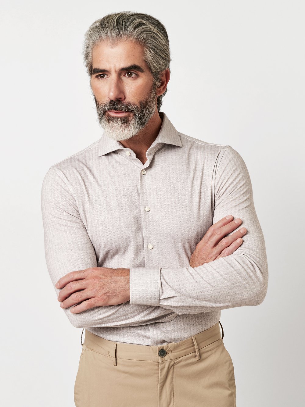 Shirt Luxury Hai pastelbrown linen herringbone front view Shirt Luxury Hai pastelbrown linen herringbone front view