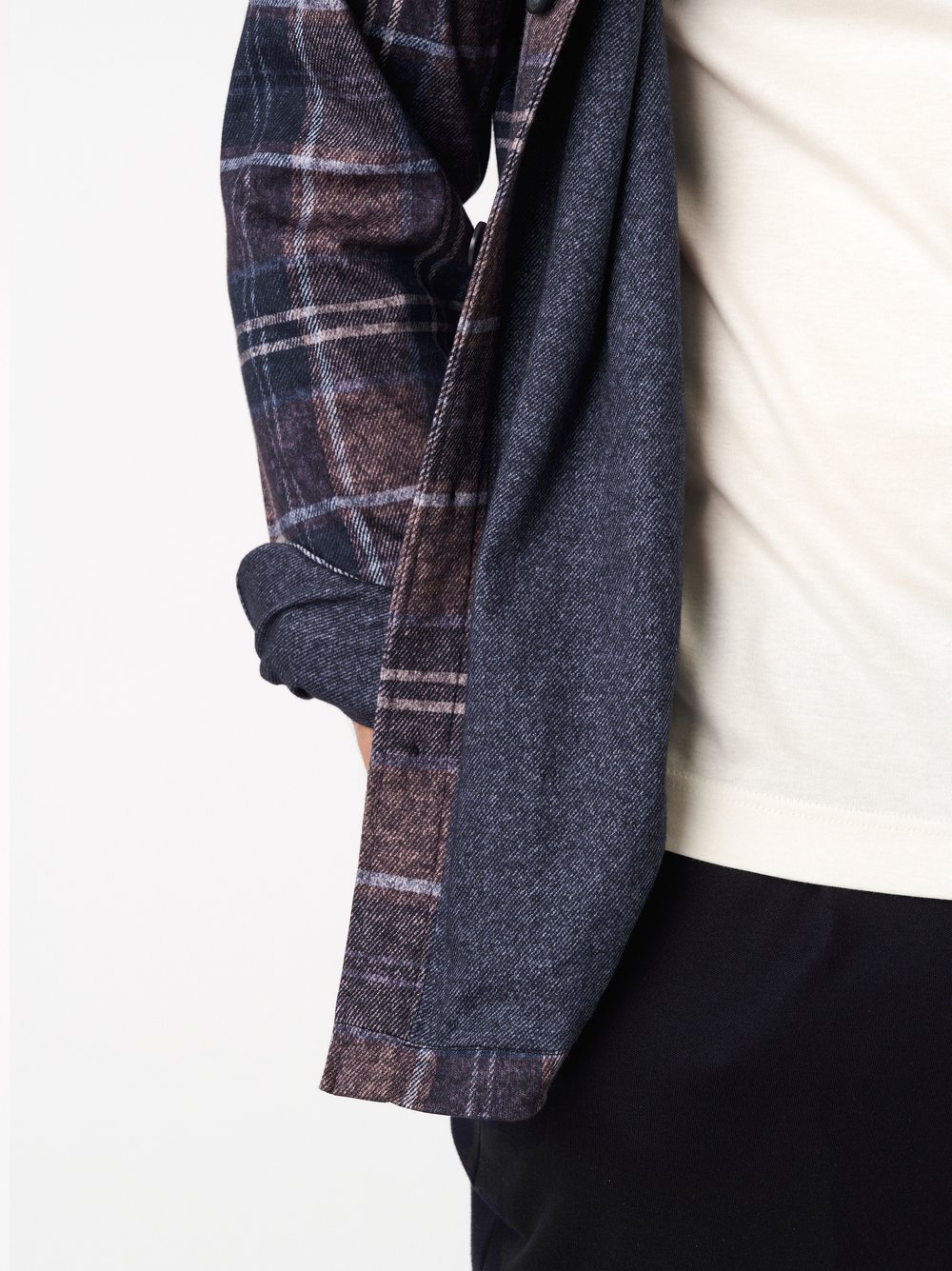Herrenhemd Casual Shacket in navy brown flannel check, Detailansicht