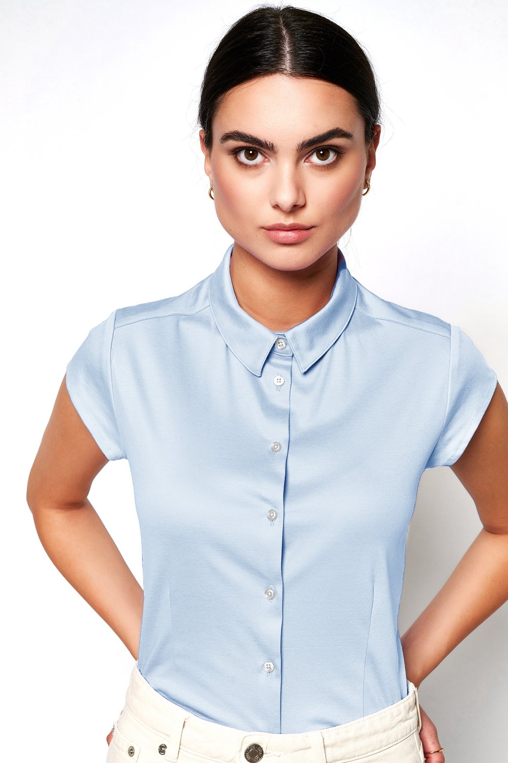 Bluse Pia small stripe white blue Vorderansicht