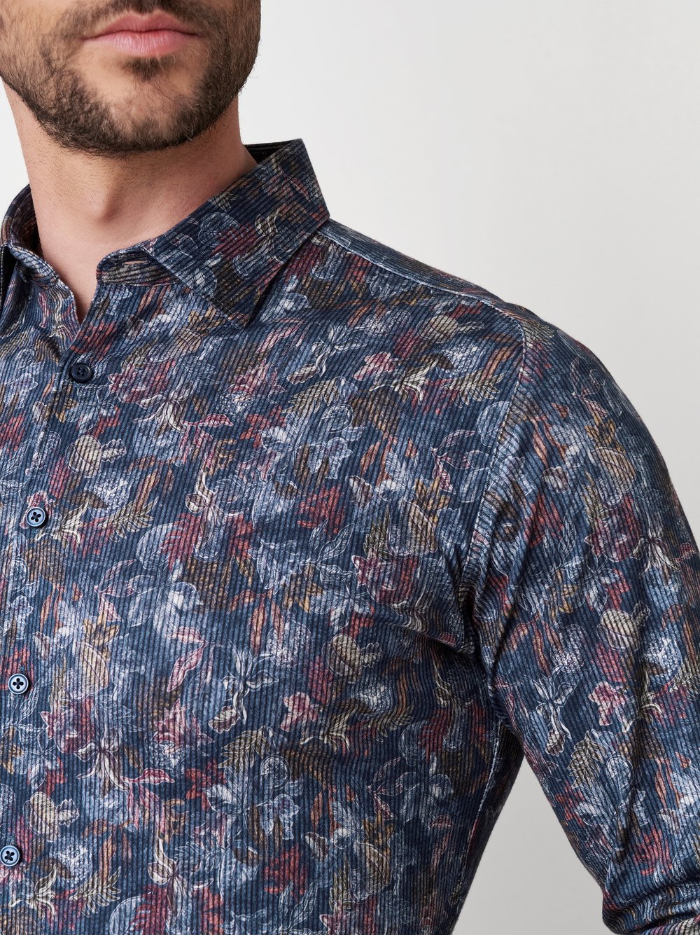 Shirt Casual Kent blue flower corduroy detail view