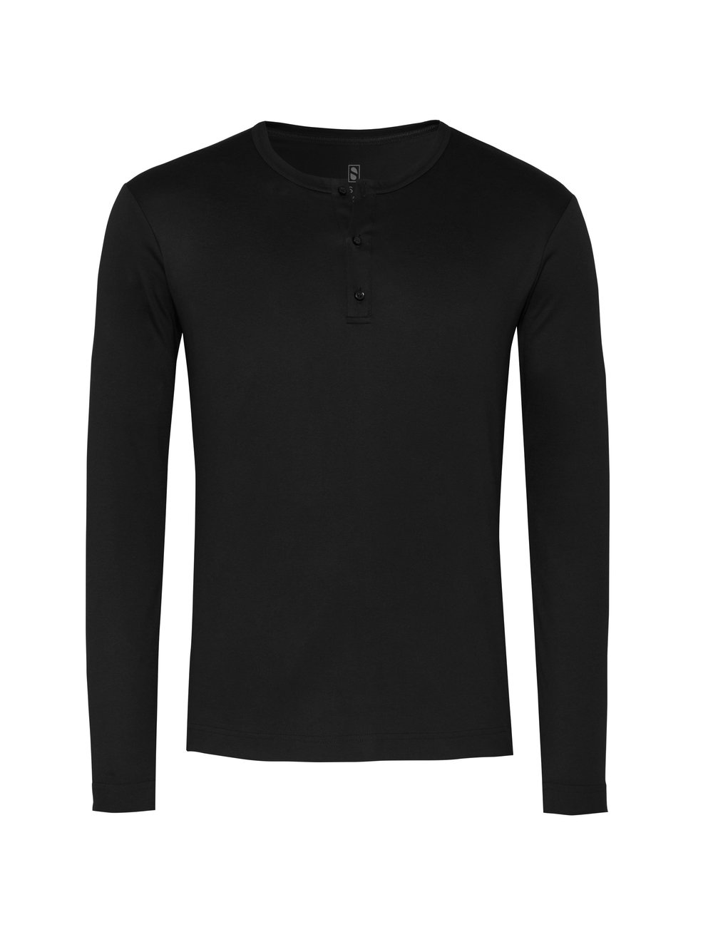 Mens polo shirt casual henley in solid black, product view
