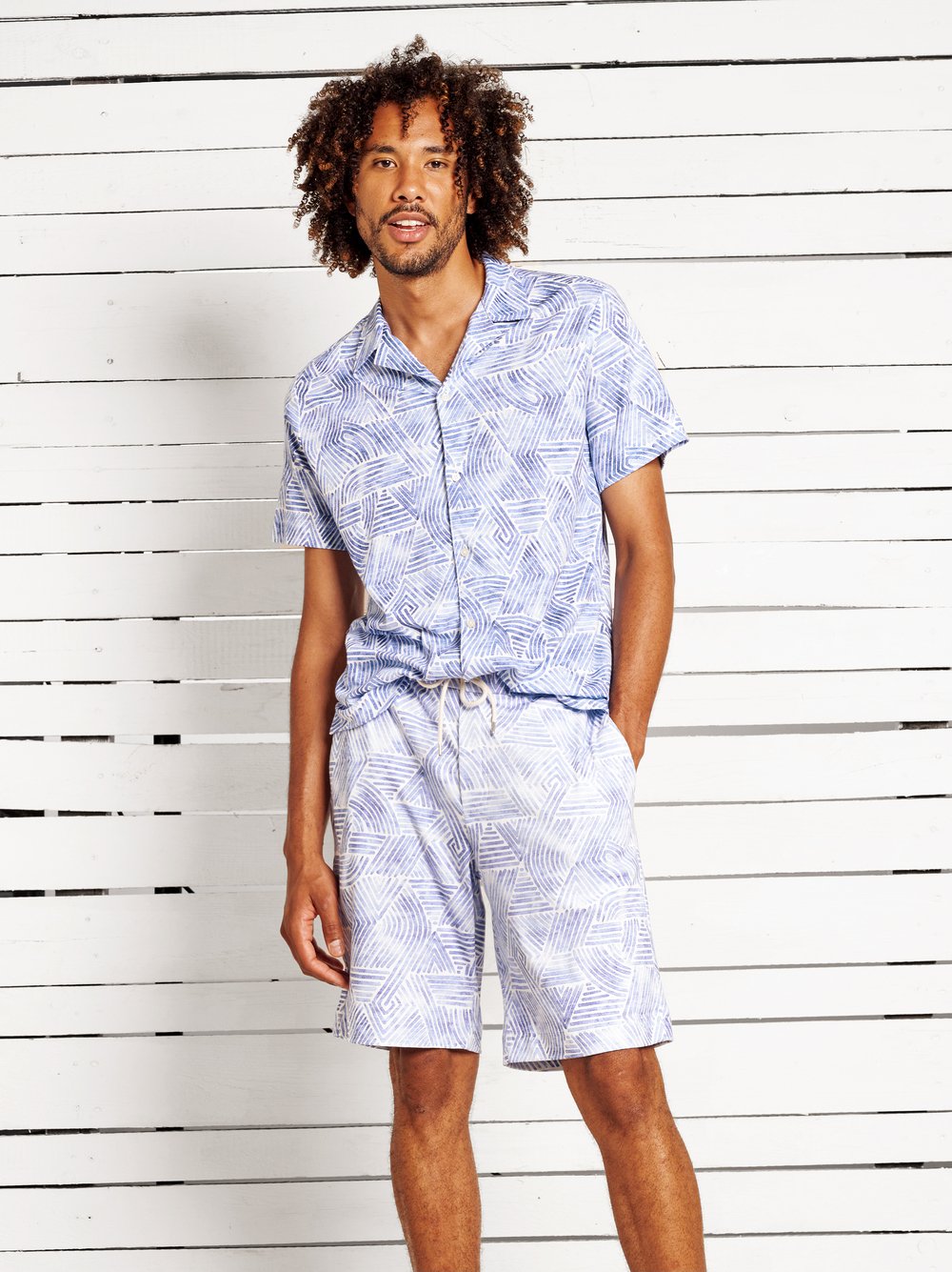 Hemd Casual Lido abstract white blue streaks Outfitansicht