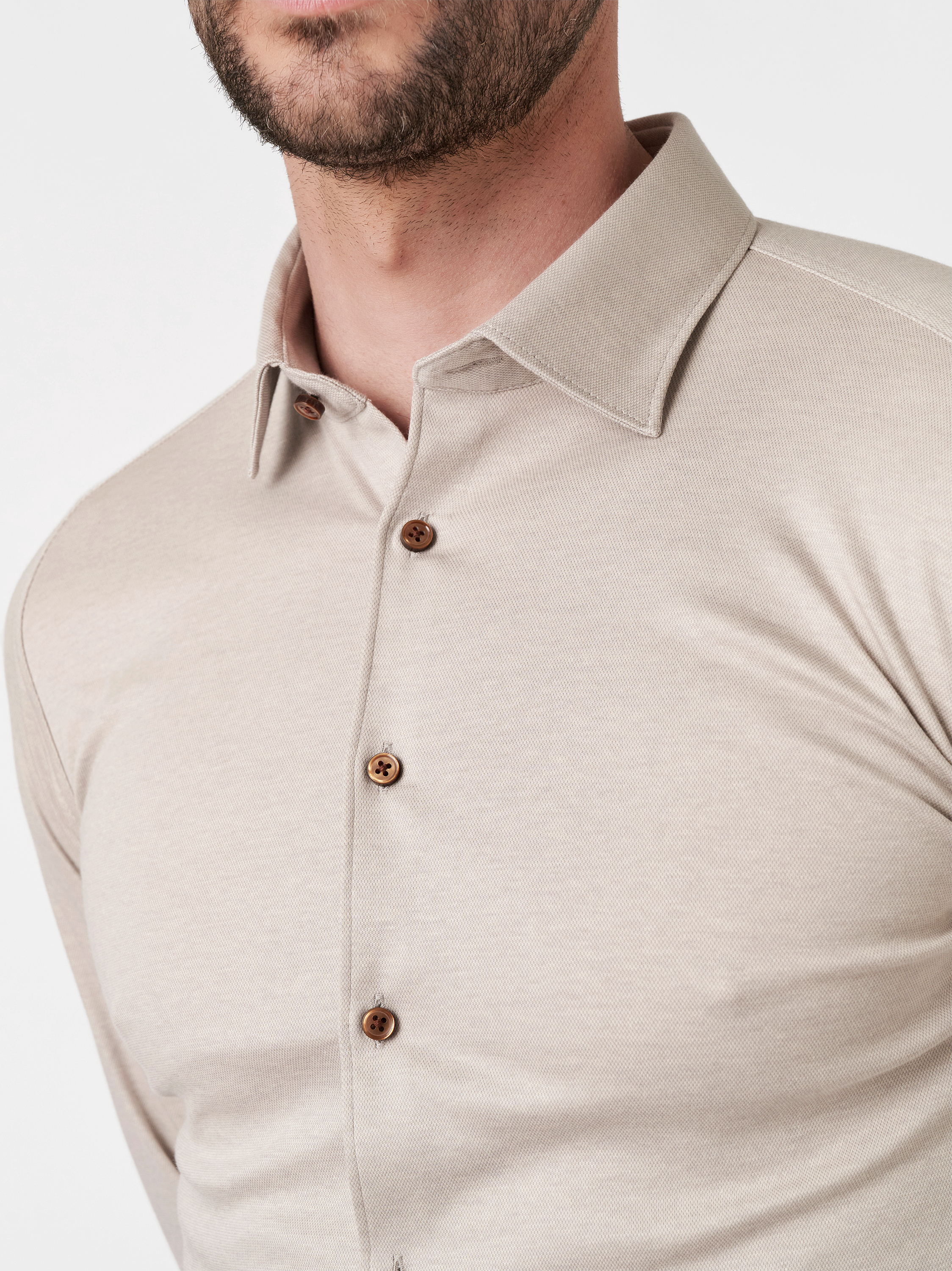 Mens shirt casual kent in light sonte pique, detail view