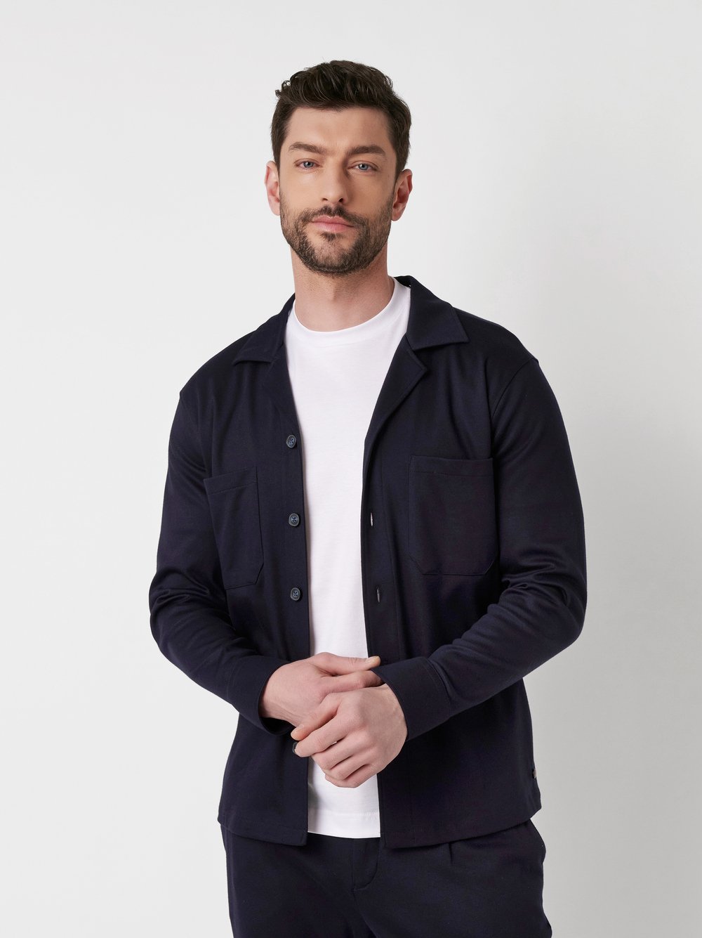 Shirt Casual Overshirt Revers solid navy   front view Shirt Casual Overshirt Revers solid navy   front view