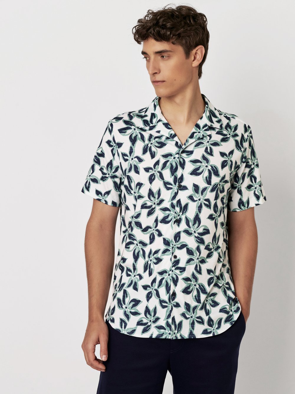 Hemd Casual Lido green blue leaf Vorderansicht