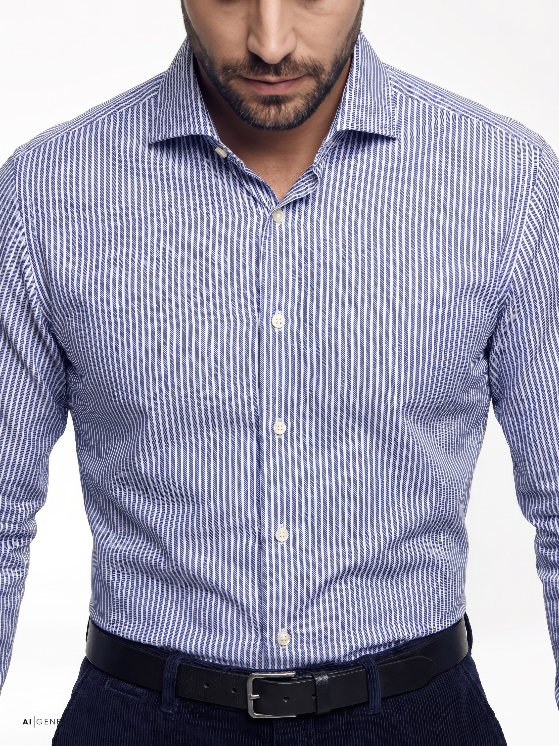 Mens shirt luxury hai in blue structure stripes, detail view
