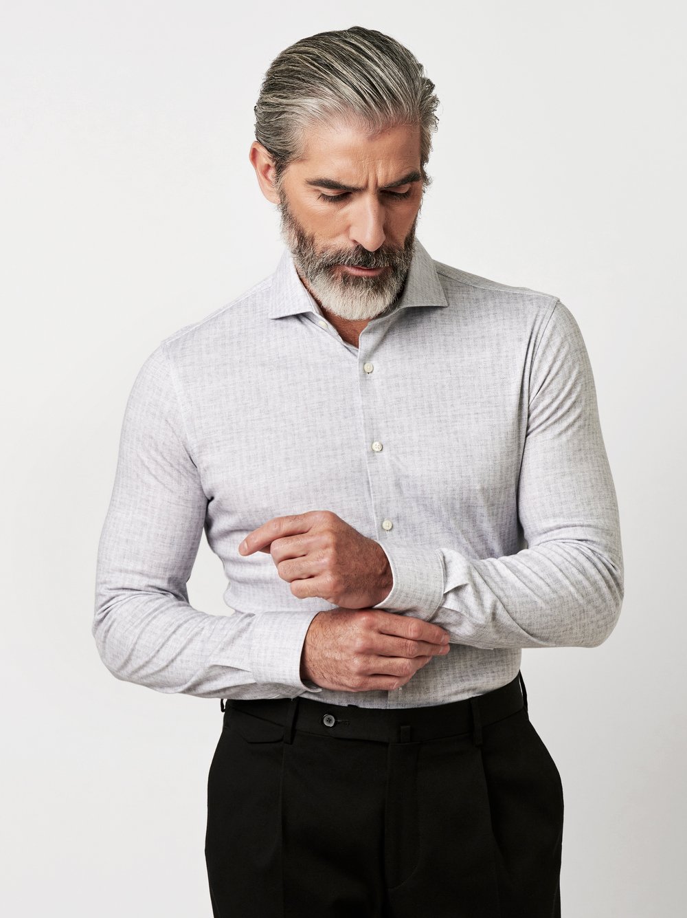 Shirt | Style »Luxury Hai« light grey linen herringbone