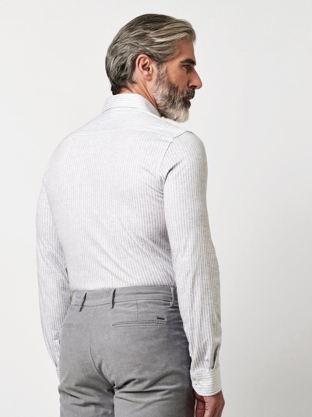 Hemd Luxury Hai light grey linen stripes Rueckansicht Hemd Luxury Hai light grey linen stripes Rueckansicht