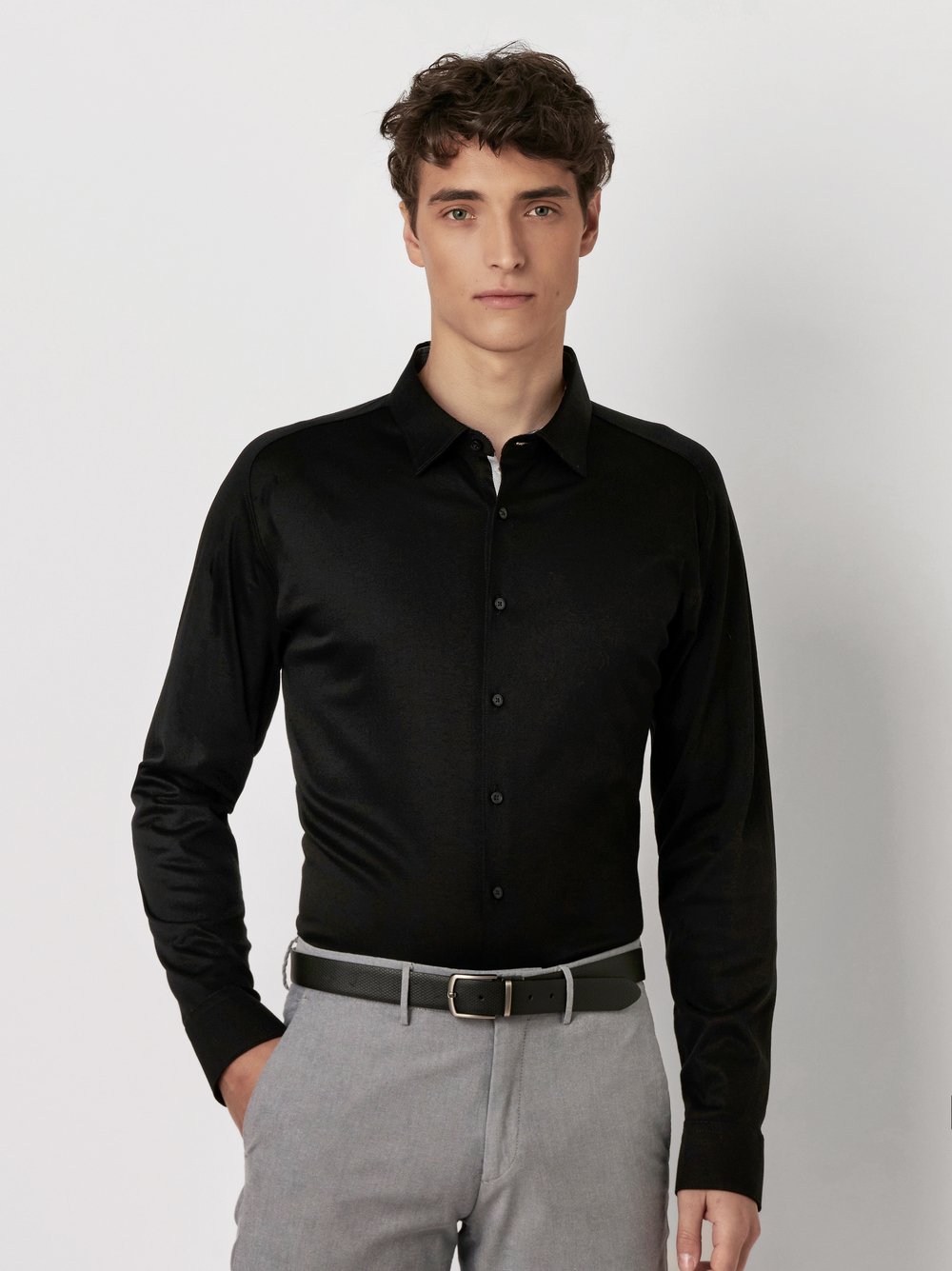 Shirt Casual Kent solid black front view Shirt Casual Kent solid black front view