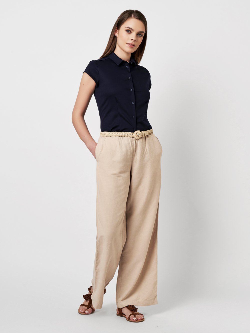 Blouse Pia solid midnight blue outfit view Blouse Pia solid midnight blue outfit view