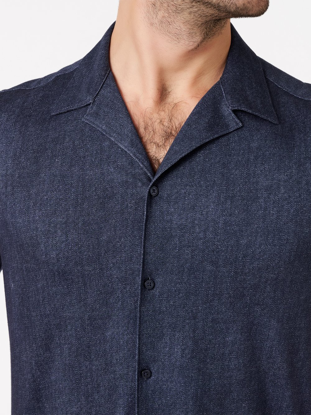 Mens shirt casual lido in dark blue denim, detail view