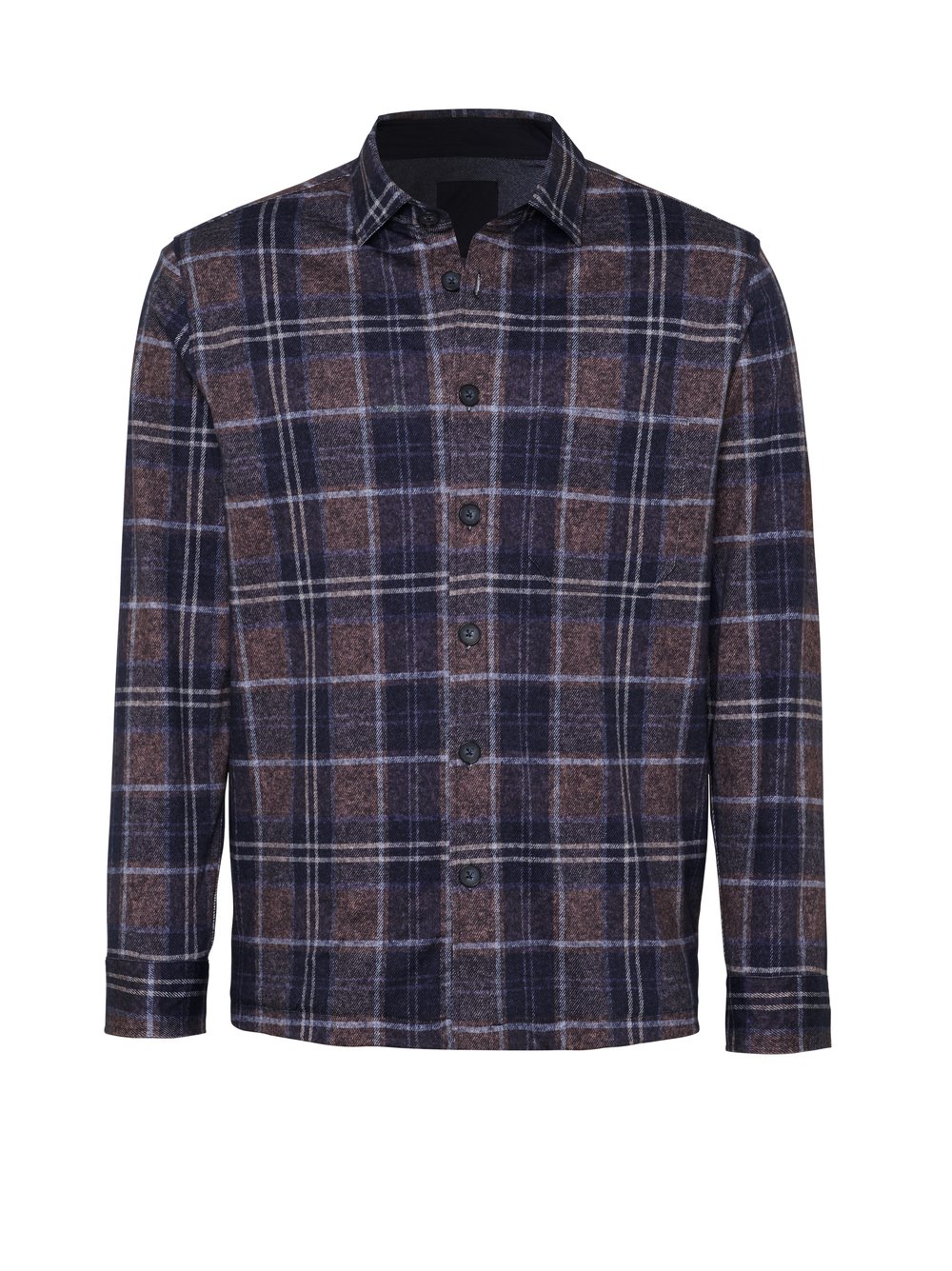 Herrenhemd Casual Shacket in navy brown flannel check, freigestellte Produktansicht