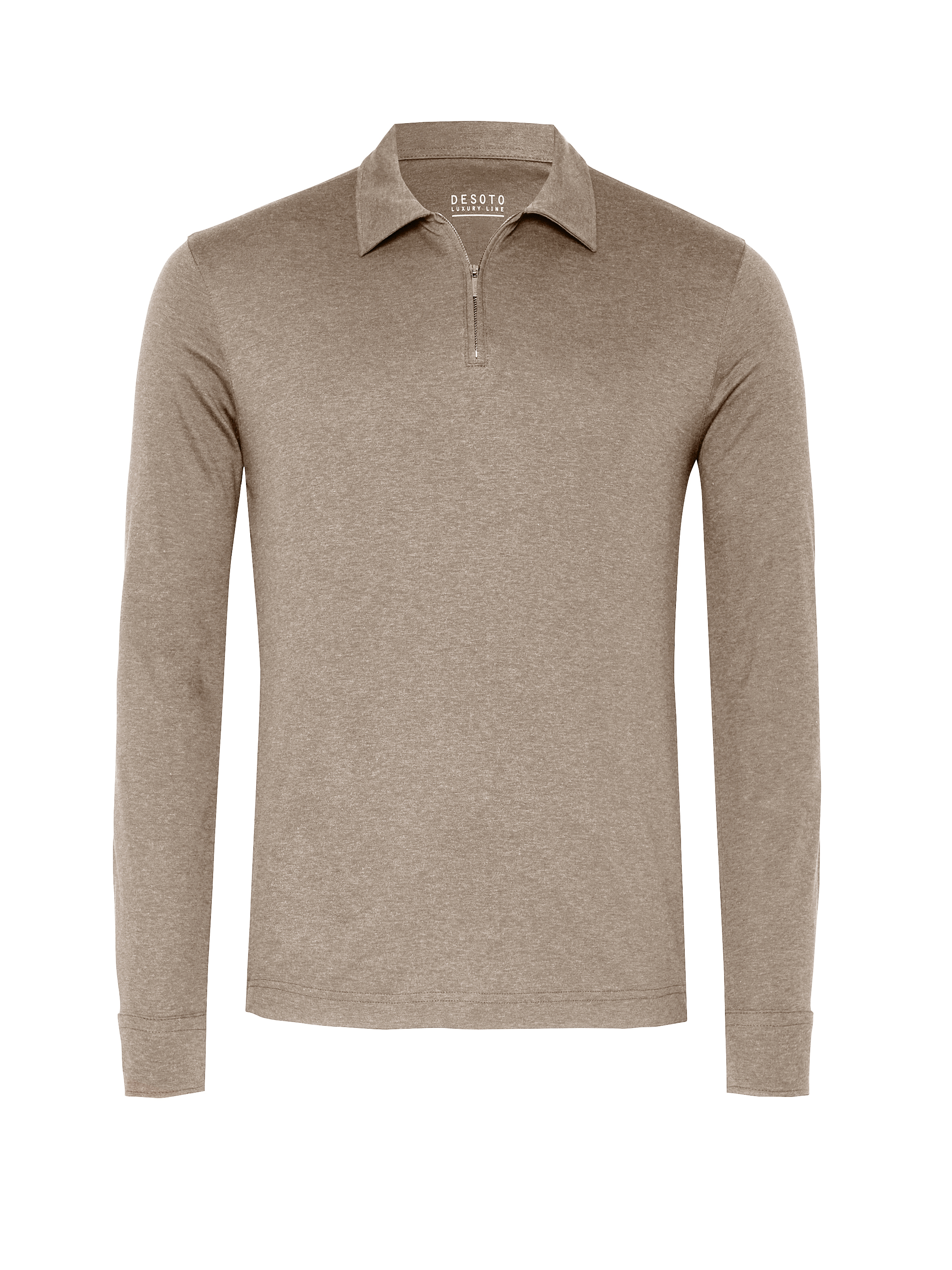 Mens polo shirt uxury polo zip in brown pique, product view