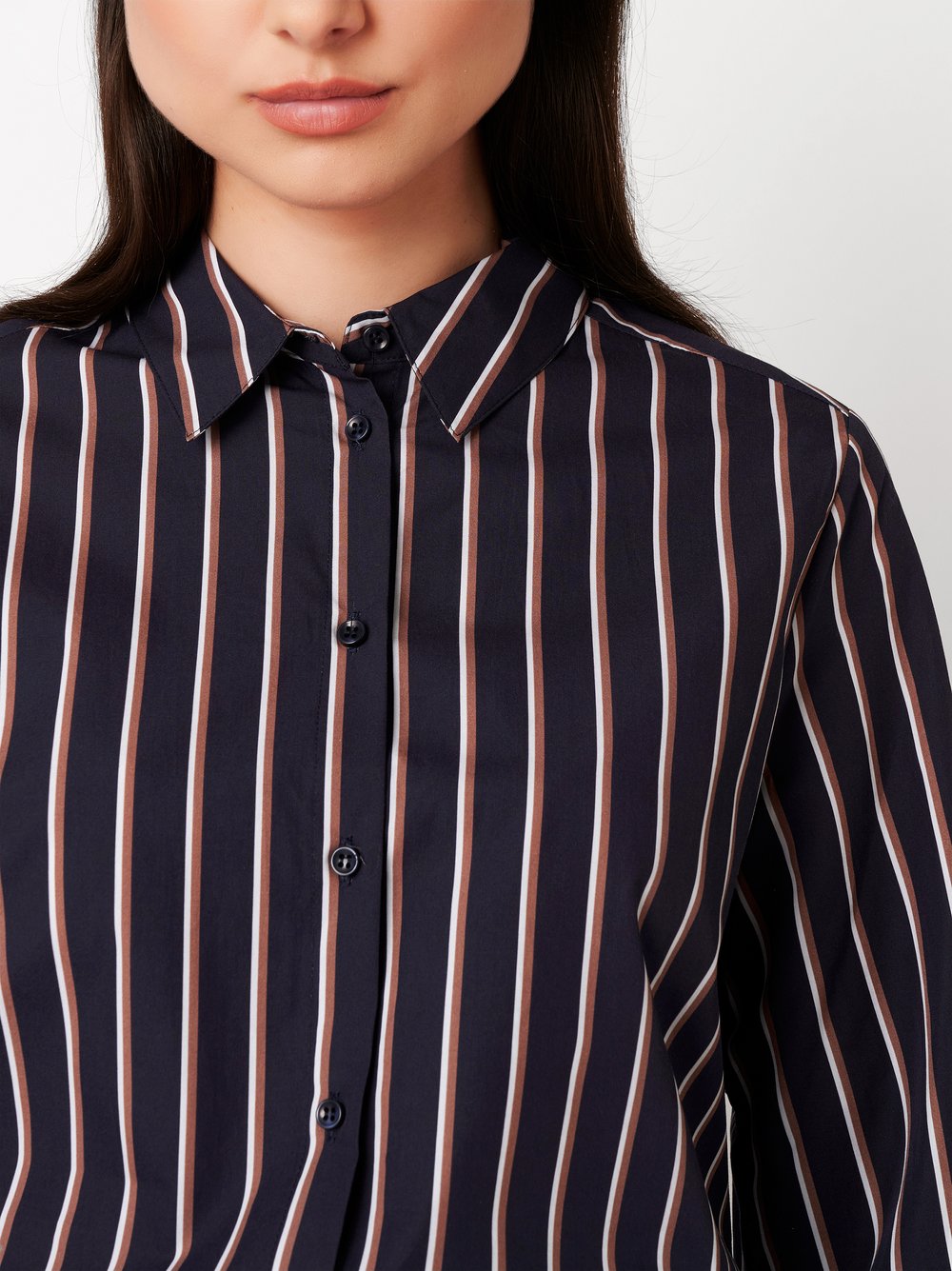 Damenbluse Lizzy in striped navy mocha, Detailansicht