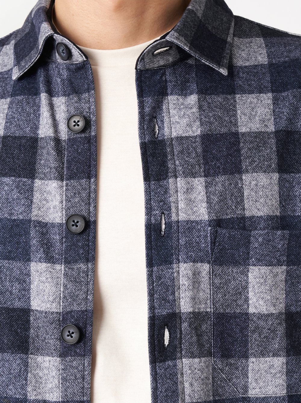 Herrenhemd Casual Shacket in grey blue flannel check, Detailansicht