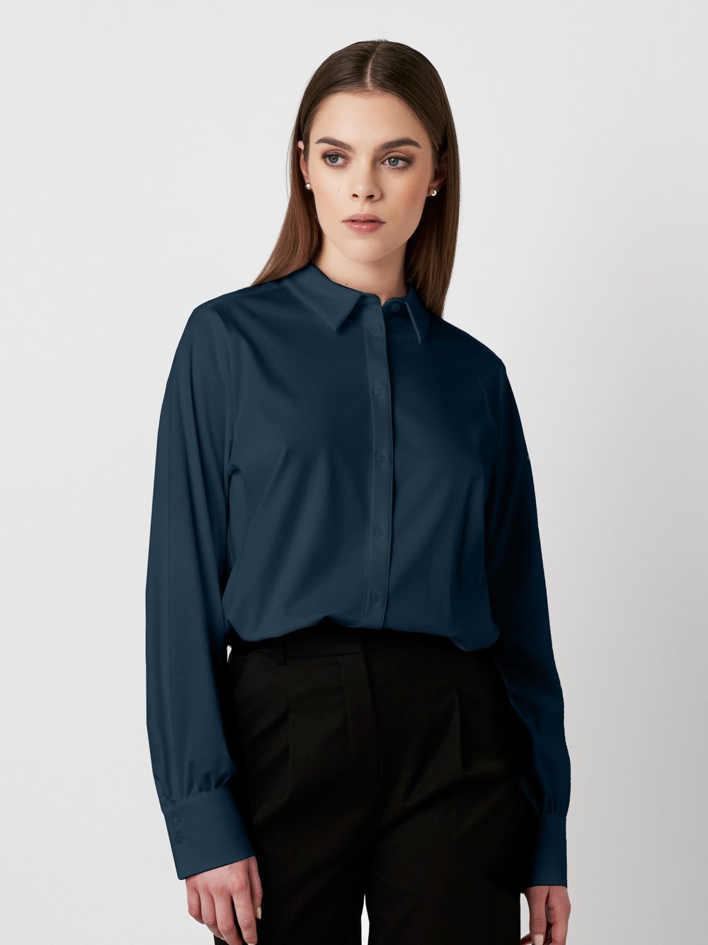 Blouse Lizzy navy front view Blouse Lizzy navy front view