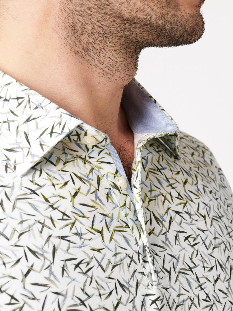 Mens Polo casual kent in green blue reed, detail view