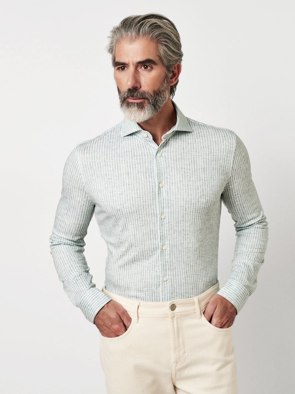 Shirt | Style »Luxury Hai« green linen stripes