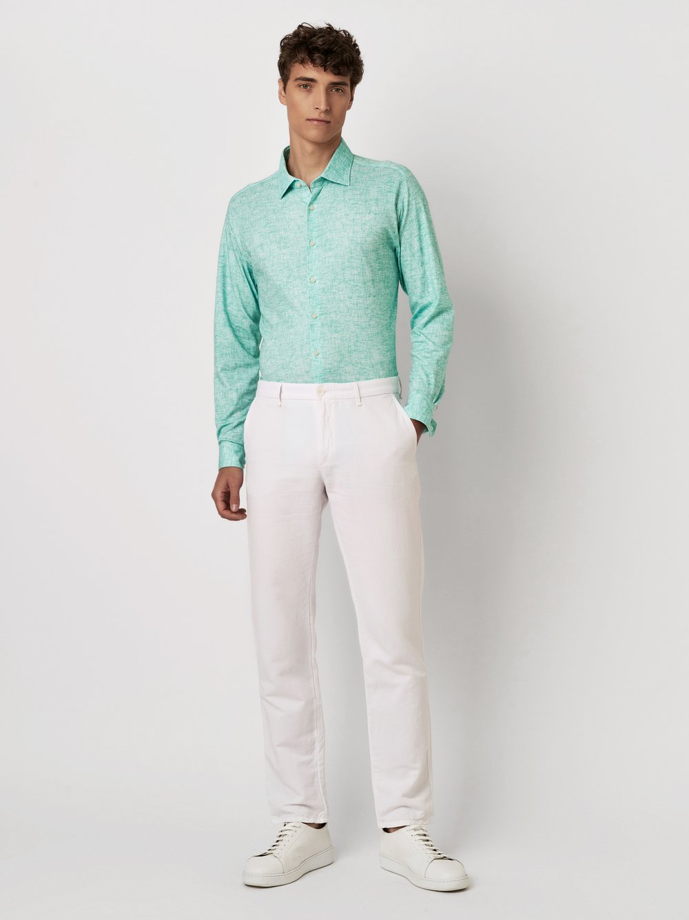 Hemd Casual Kent monochrome linen green Outfitansicht
