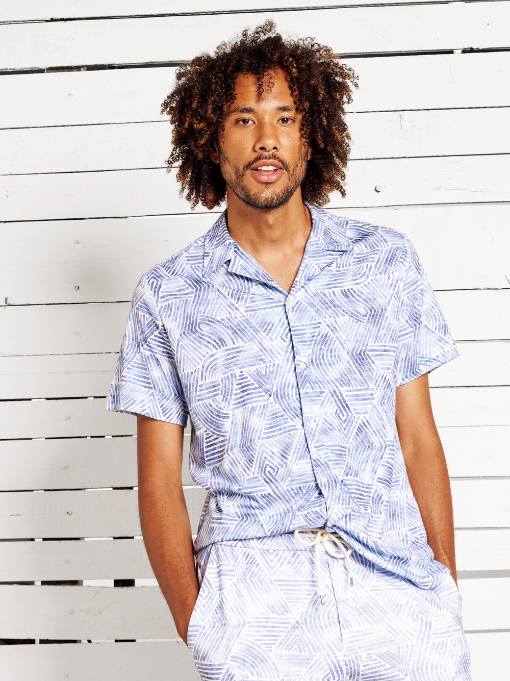 Hemd Casual Lido abstract white blue streaks Vorderansicht