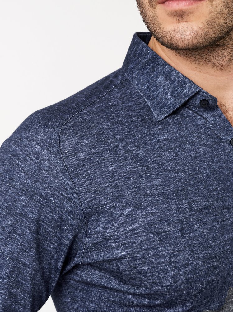 Herrenhemd Casual Kent in linen navy blue, Detailansicht