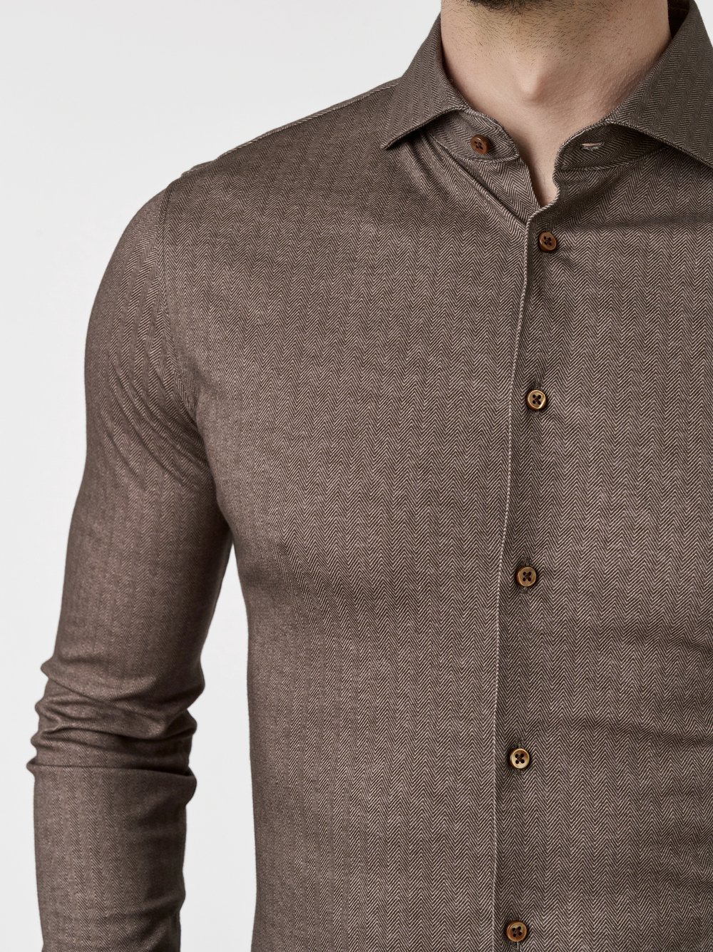 Shirt Luxury Hai brown herringbone detail view Shirt Luxury Hai brown herringbone detail view