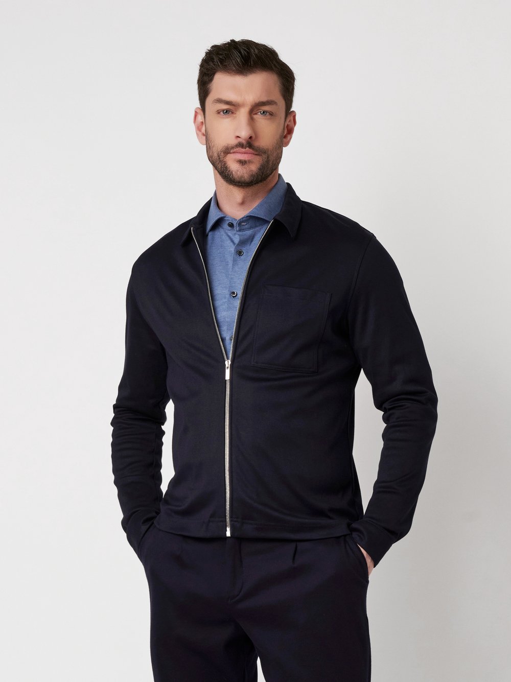 Jacket Luxury Two Ply Jacket Solid galaxy blue front view Jacket Luxury Two Ply Jacket Solid galaxy blue front view