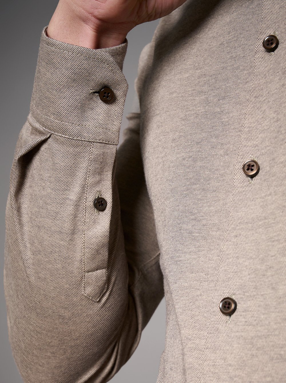 Shirt Luxury Hai sand grey pique detail view