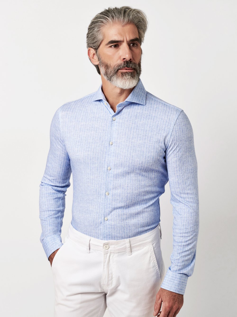 Shirt | Style »Luxury Hai« light blue linen herringbone