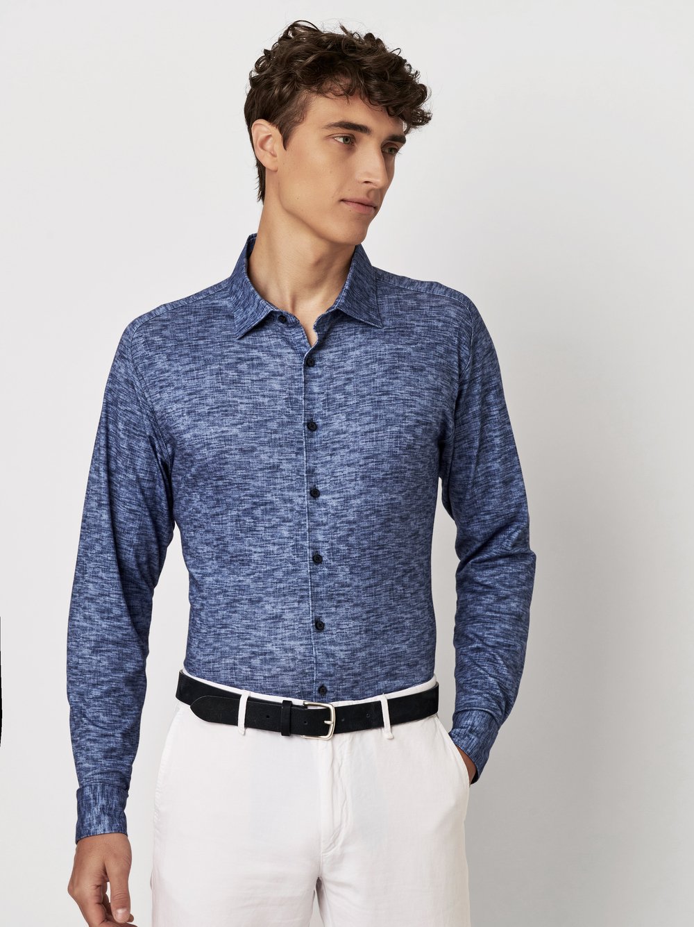 Hemd Casual Kent monochrome linen navy Vorderansicht