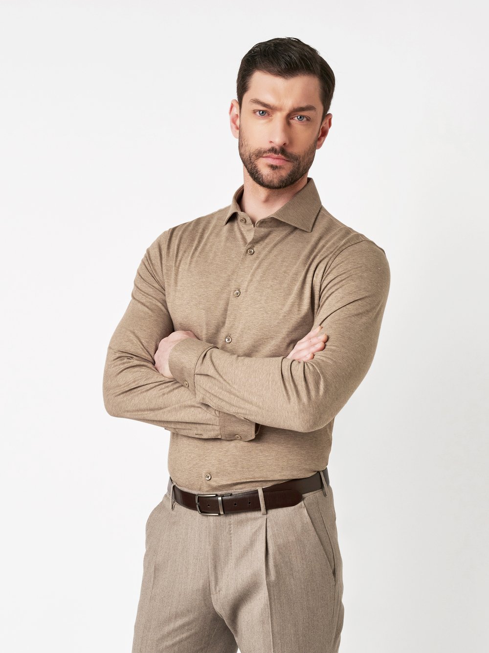 Shirt Luxury Hai light brown melange front view