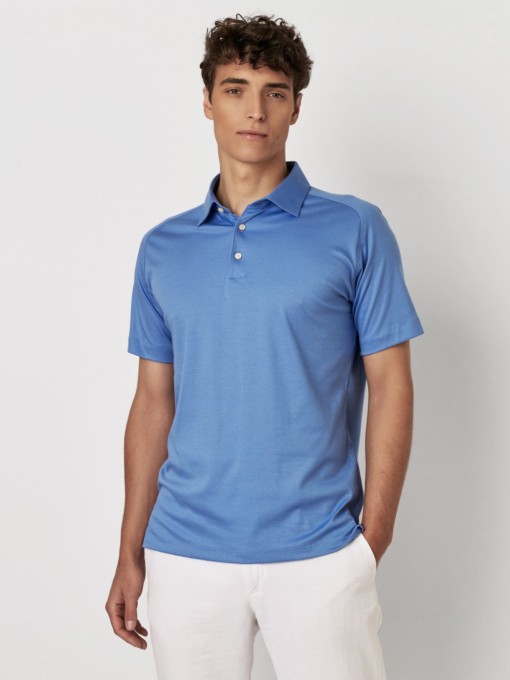 Polo Casual Polo Kent dove blue dobby Vorderansicht Polo Casual Polo Kent dove blue dobby Vorderansicht
