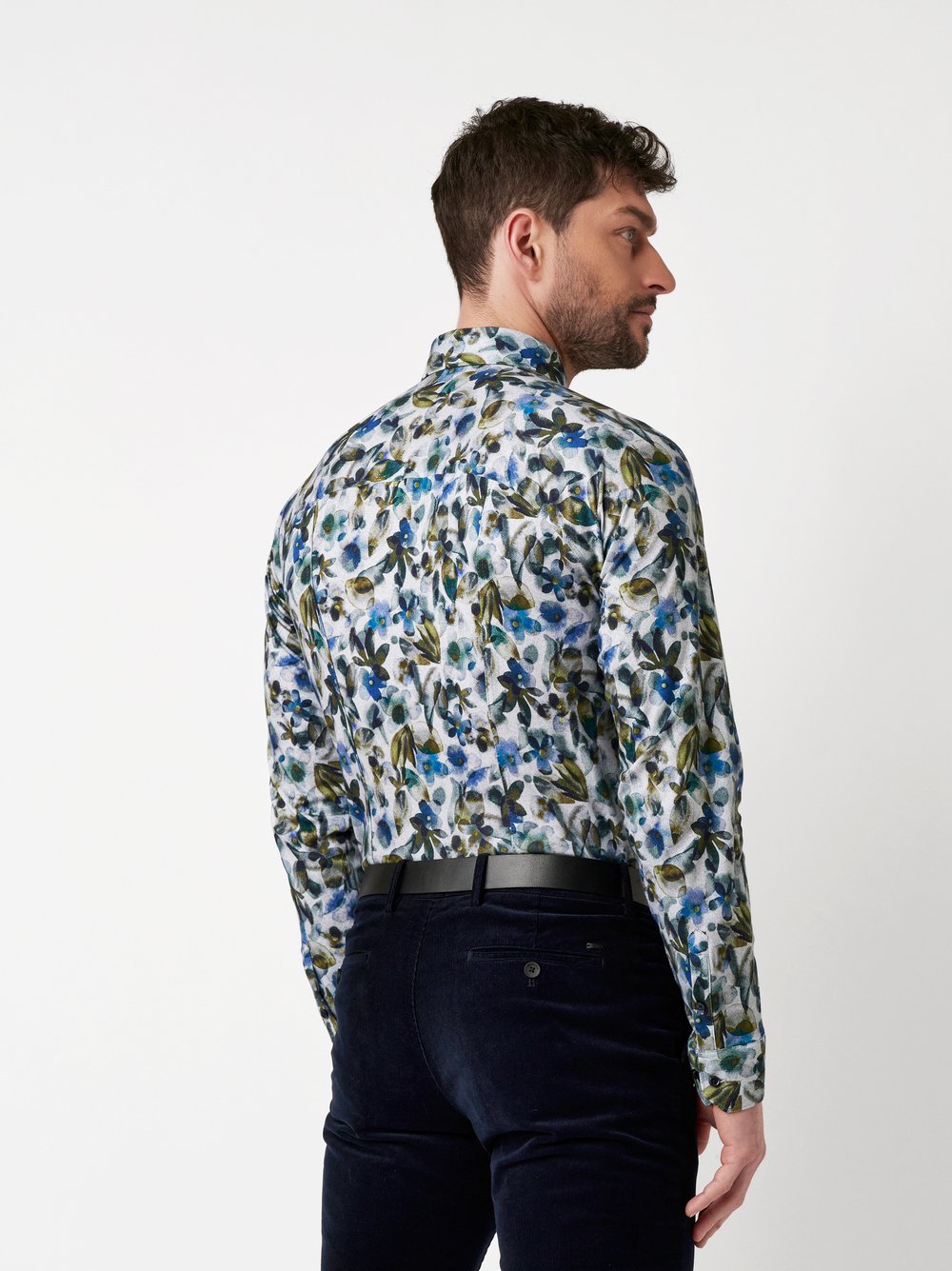 Shirt Casual Kent green blue flowers rear view